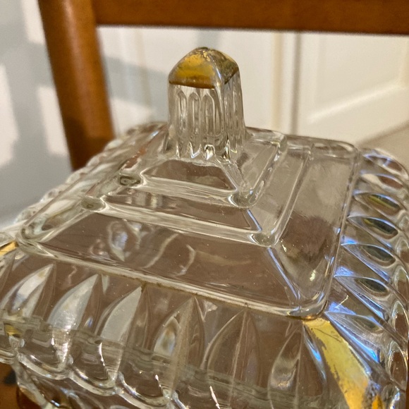 Vintage Mid Century Modern Clear Compote Glass Candy Dish with Gold Accents - Picture 5 of 9